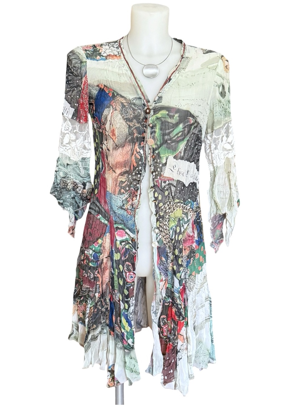 Elisa Cavaletti Boho Multi-Color Long Sleeve Patchwork Blouse